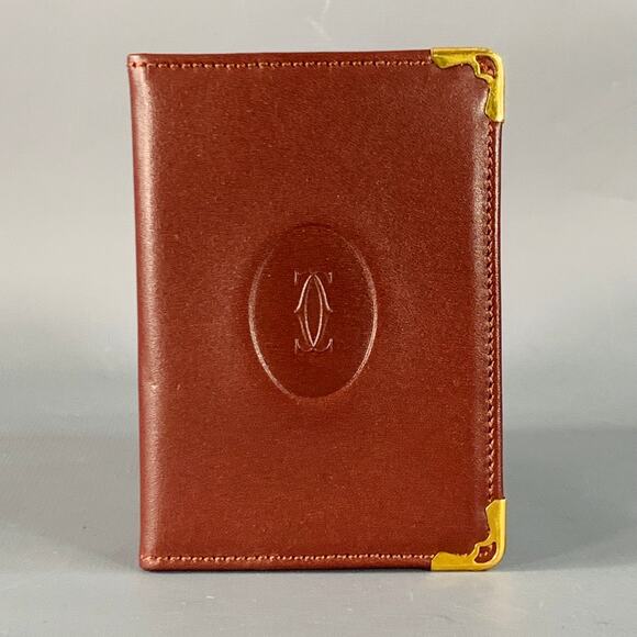 CARTIER Burgundy Gold Leather Bifold Card Case - Picture 1 of 3